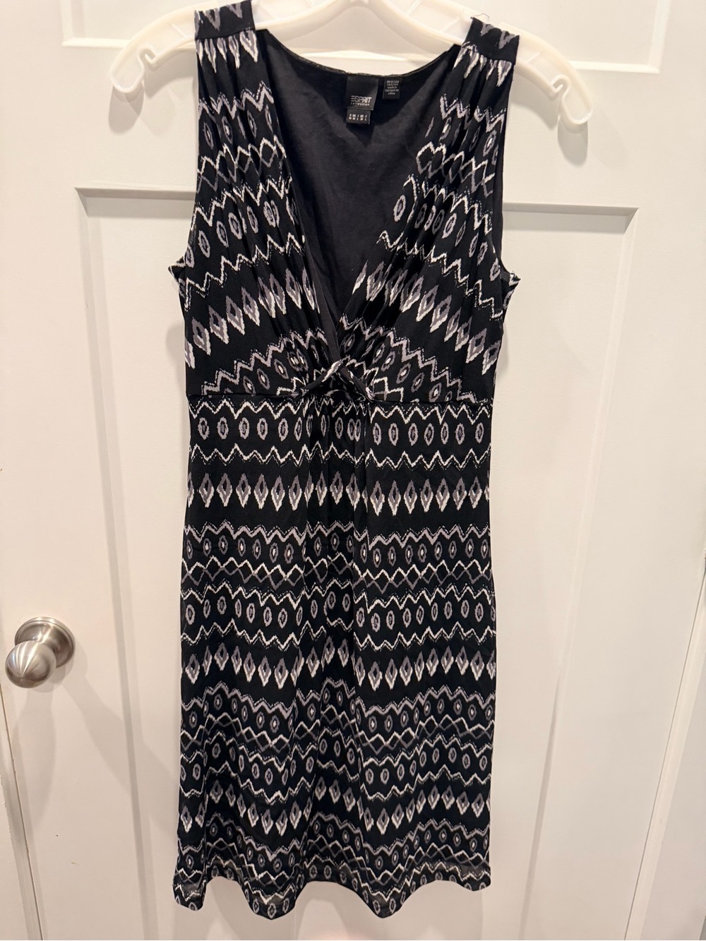Esprit Black White Geometric Faux Wrap Dress Medium Sleeveless Stretch Dress